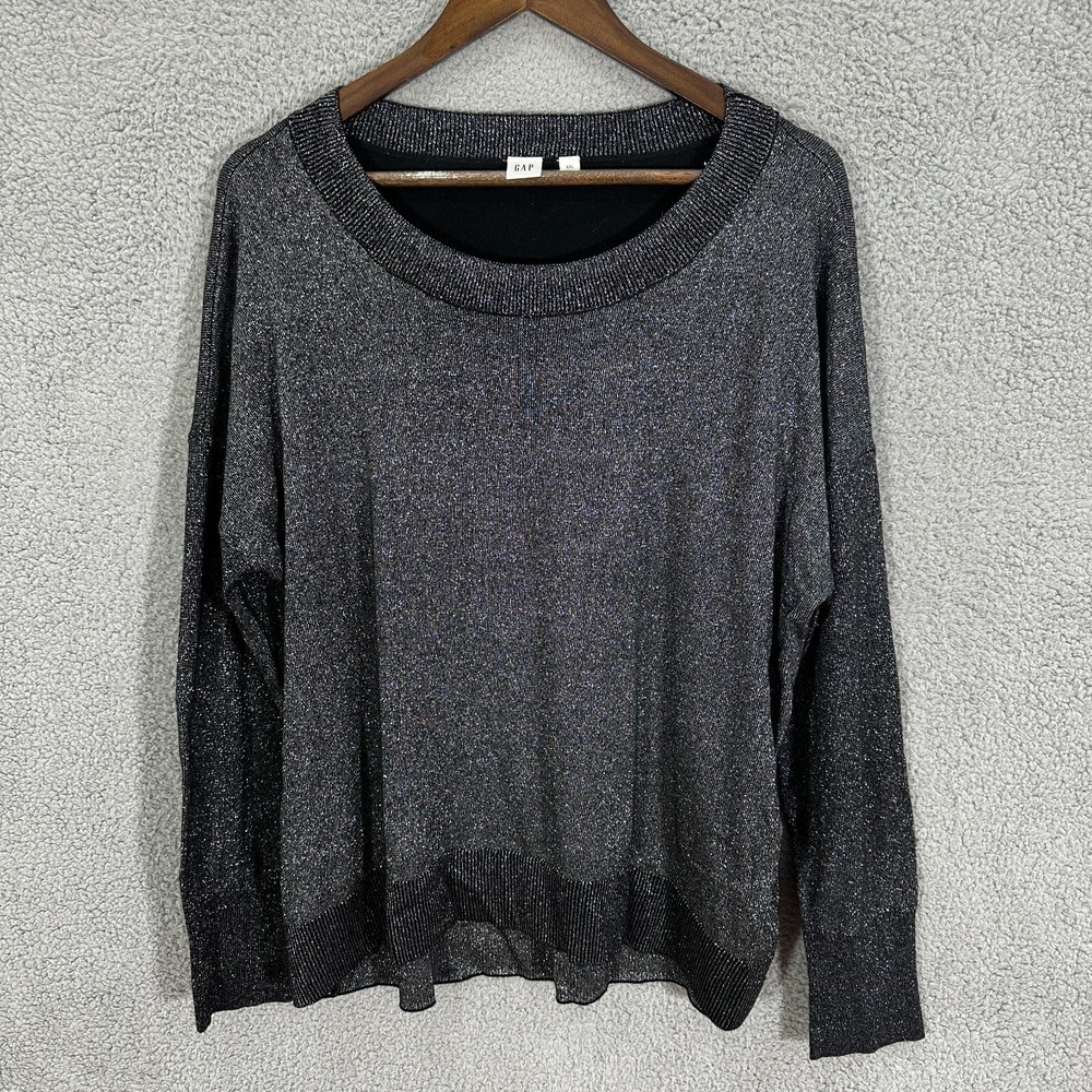 GAP‎ XXL Black Metallic Shimmer Sweater Oversized Y2K Disco Glam Evening Top
